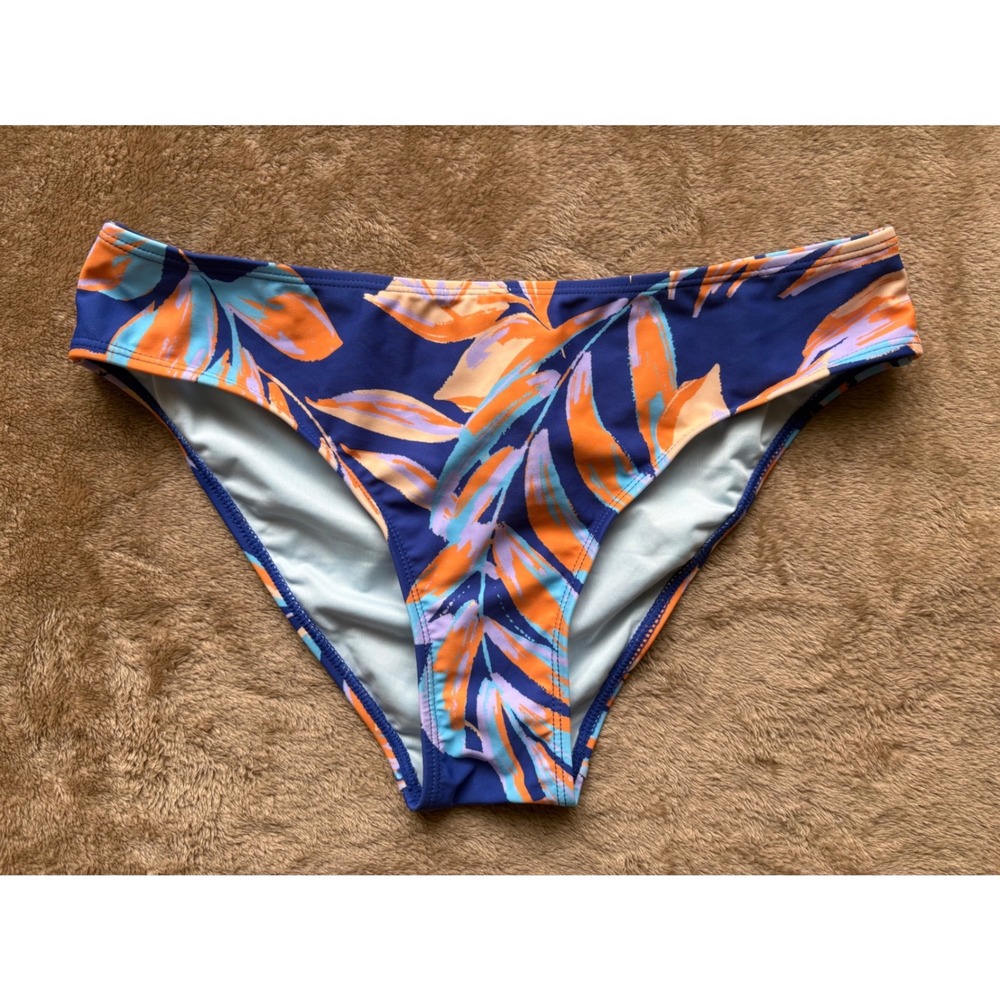 CUPSHE Womens Tropical Leaf Print Bikini Bottom Navy Orange Size M Swimsuit